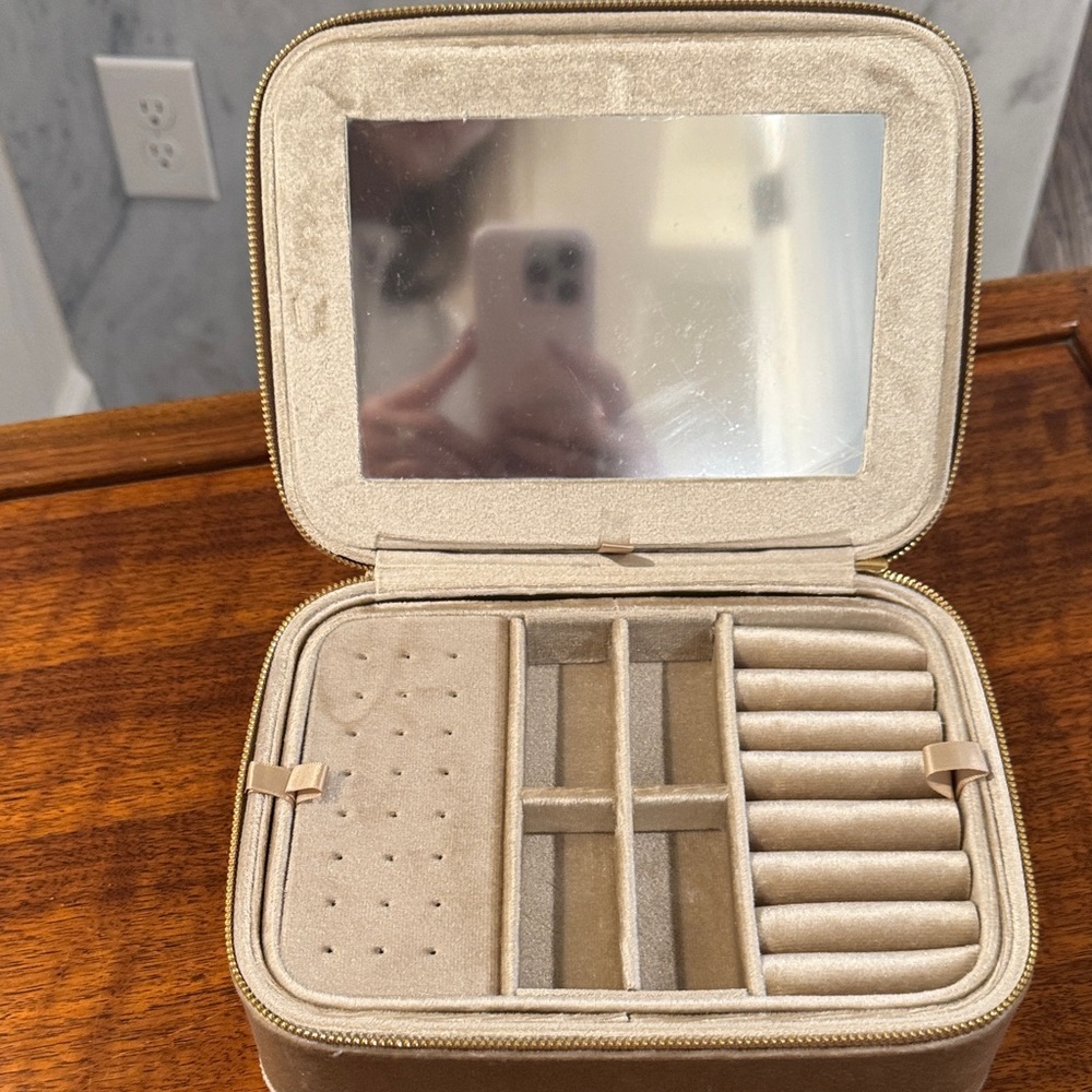 Champagne Velvet Jewelry Organizer with Mirror from Anthropologie
